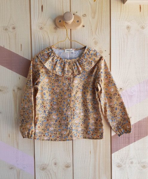 blouse fille oiseaux camel