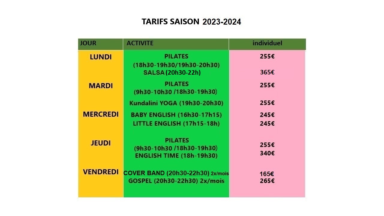 tarifs saison 2023-2024